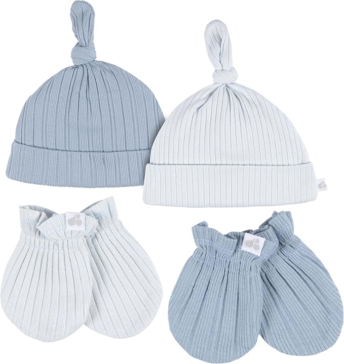 Just Born - 4Pk Hat And Cuff Mitten Set Baby Boy 0-6M Blue