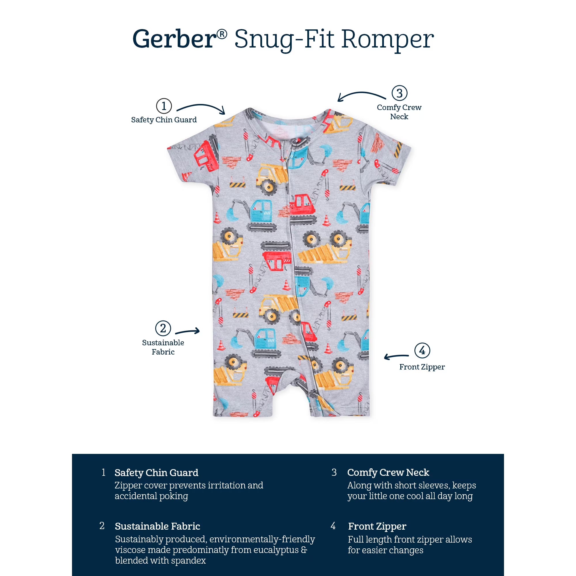 Gerber Unisex Baby Buttery Soft Short Sleeve Romper with Viscose Made from Eucalyptus, Sizes 0/3M-18M