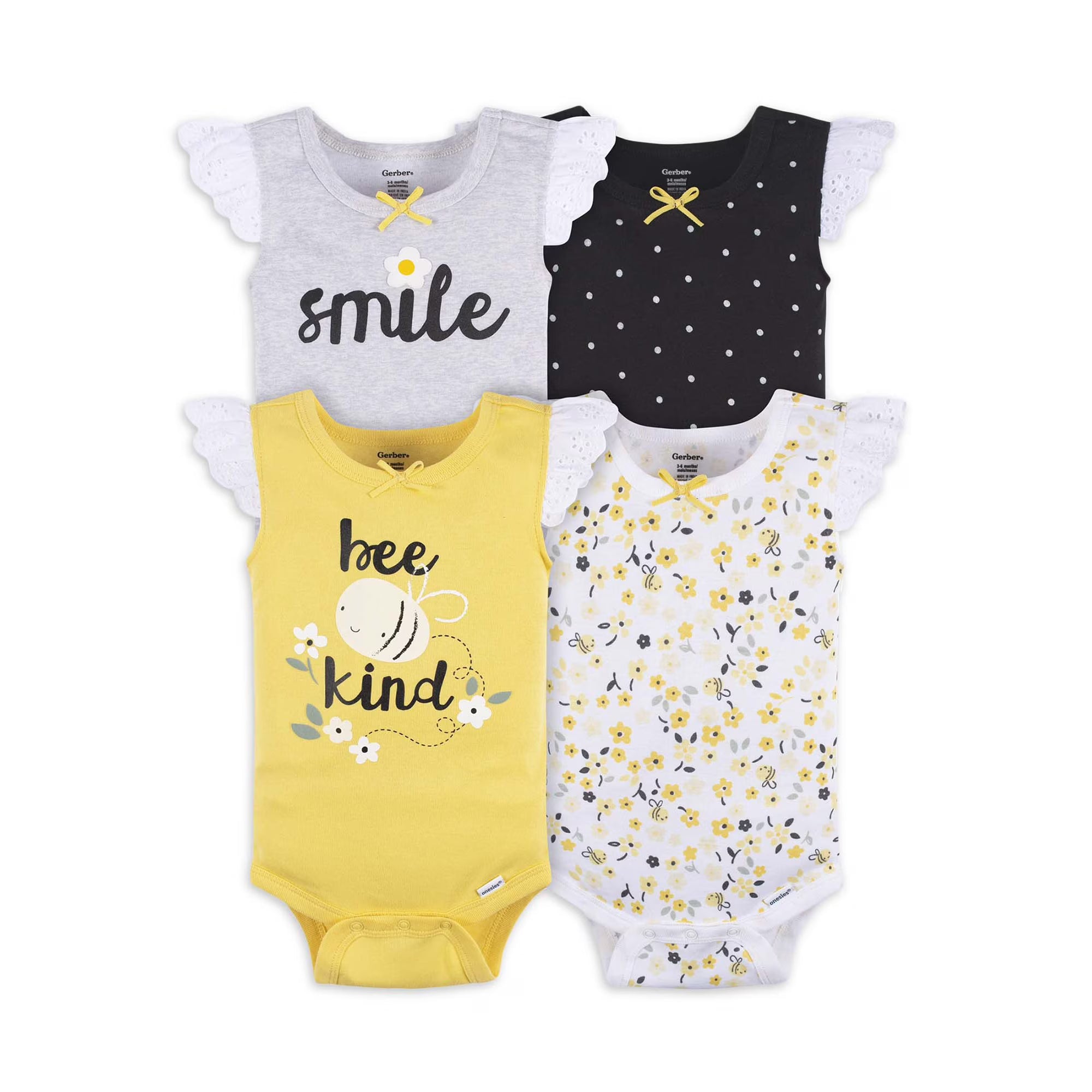 Gerber Baby Girl Tank Onesies Bodysuits, 4-Pack, Sizes Newborn - 24 Months