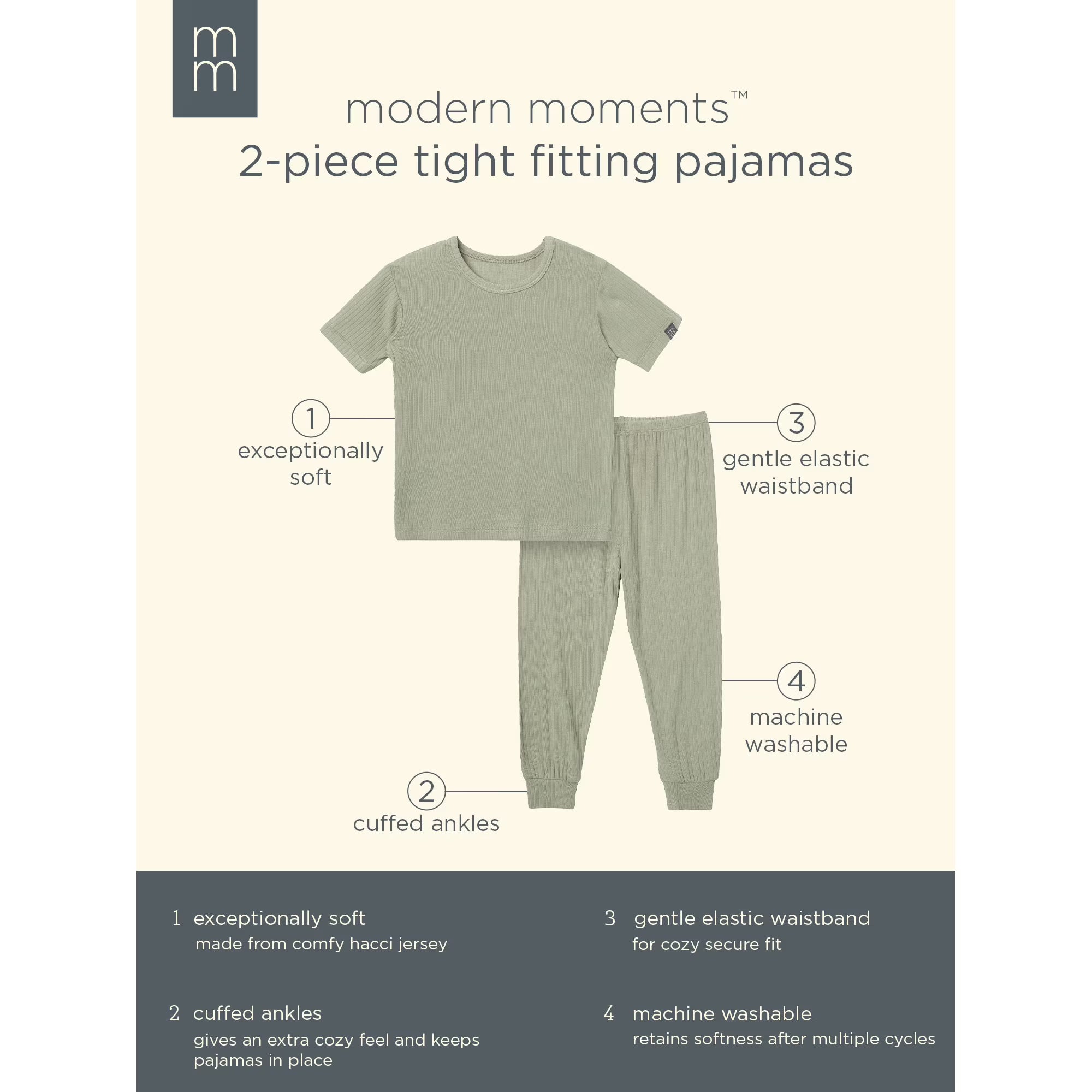Modern Moments by Gerber Toddler Neutral Super Soft Tight Fitting Pajama Set, 2-Piece, Sizes 12 Months - 5T