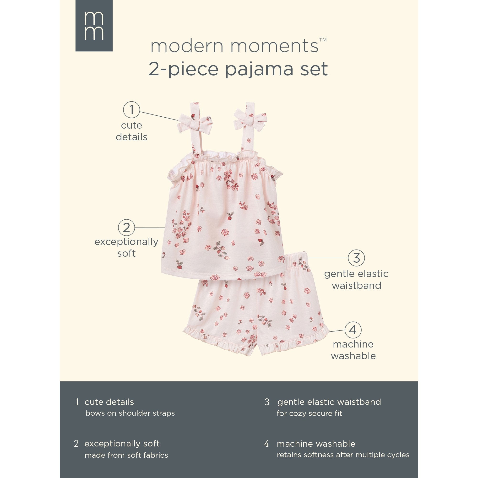 Modern Moments by Gerber Toddler Girl Cami Pajama Set, 2-Piece, Size 12 Months