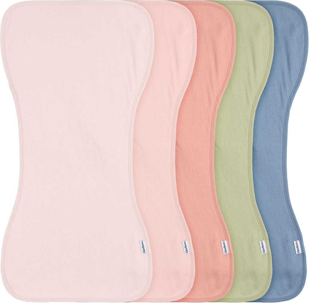 Gerber Baby Unisex Burp Cloths 5-Pack, Pink Blue, Size 10.5" x 21"