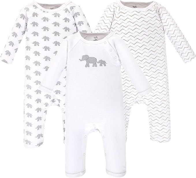 Touched by Nature Baby Organic Cotton Coveralls 3pk, Marching Elephant, 3-6 Months