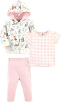 Hudson Baby Girl Baby Cotton Hoodie, Bodysuit or Tee Top and Pant Set