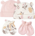 Just Born Baby Girl or Boy or Unisex Caps & Mittens Set, 4-Piece (0-6 Months)