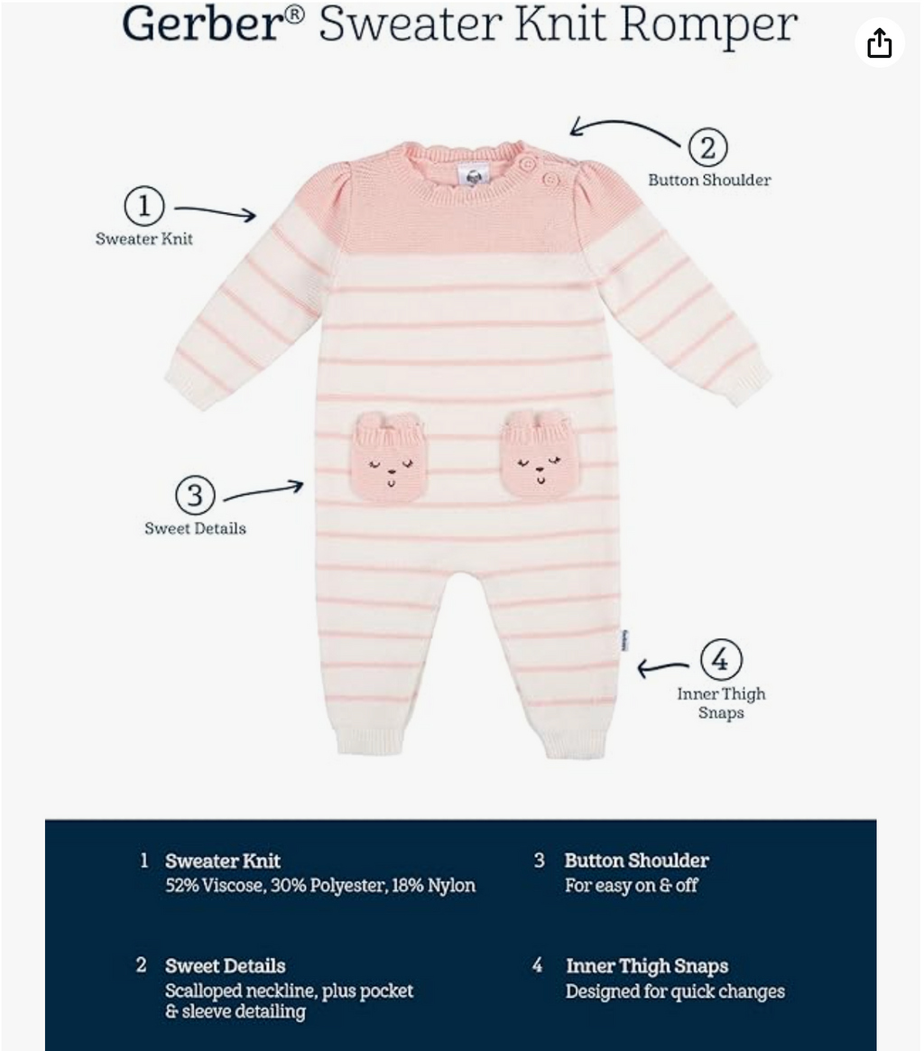 Gerber Baby Girls' Sweater Knit Romper Jumpsuit