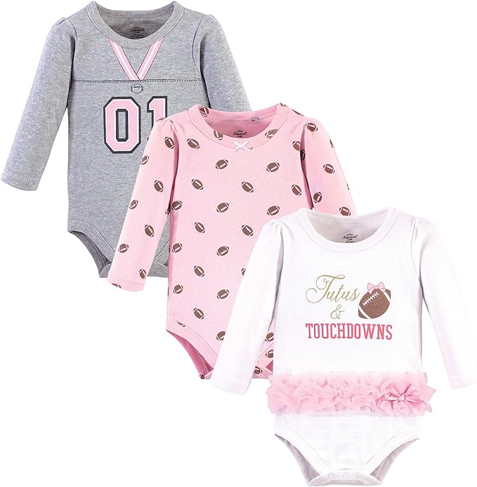 Little Treasure Girls 3 Pack Football Theme Baby Cotton Tutu Bodysuits